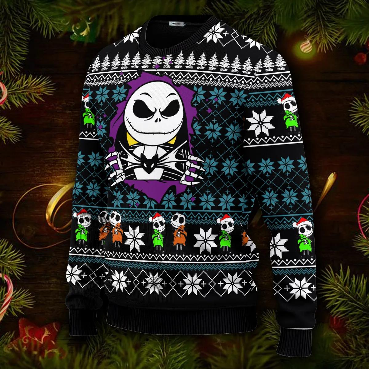 Jack Skeleton Nightmare Before Christmas Sweatshirt, Skull Xmas Sweater Moonbestprint