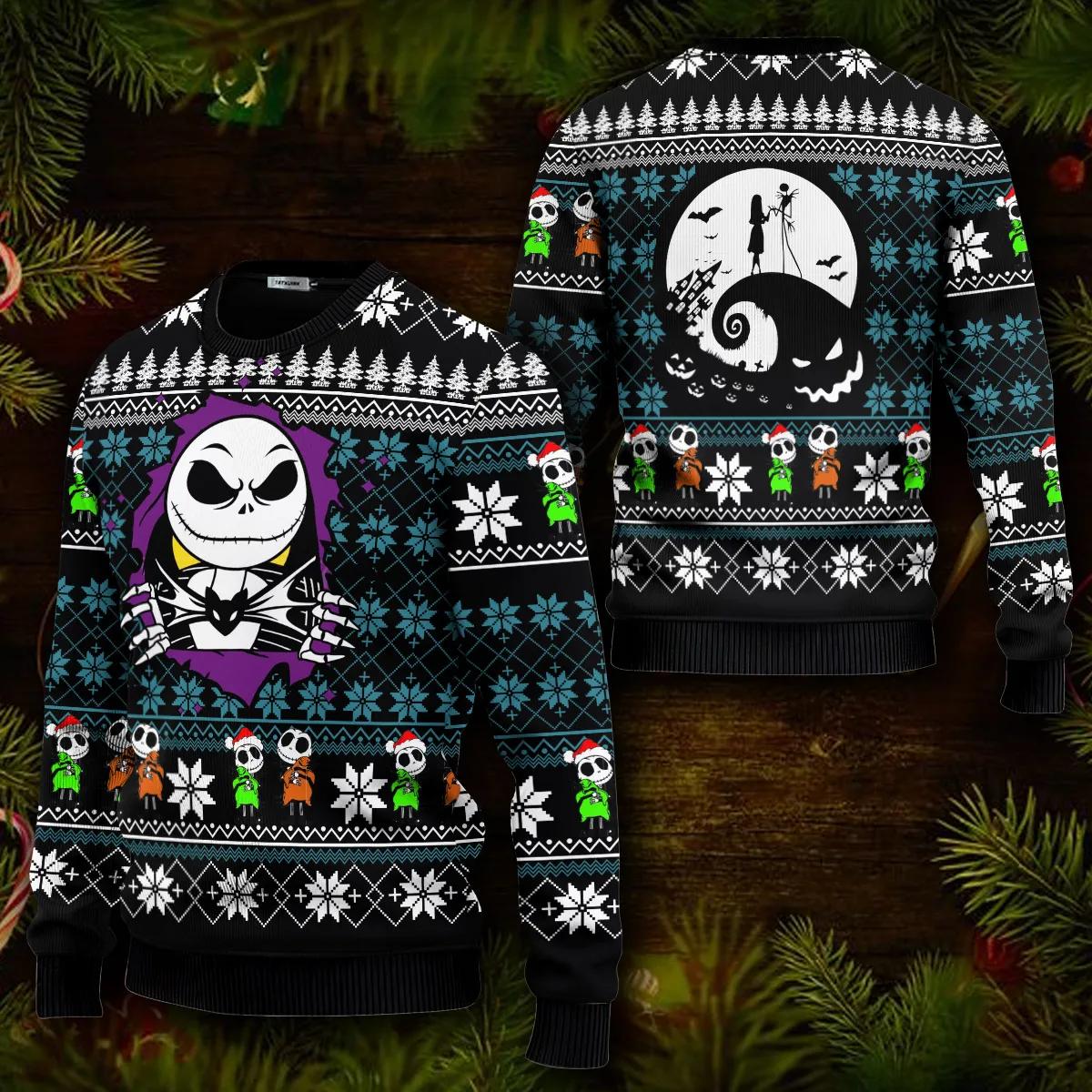 Jack Skeleton Nightmare Before Christmas Sweatshirt, Skull Xmas Sweater Moonbestprint