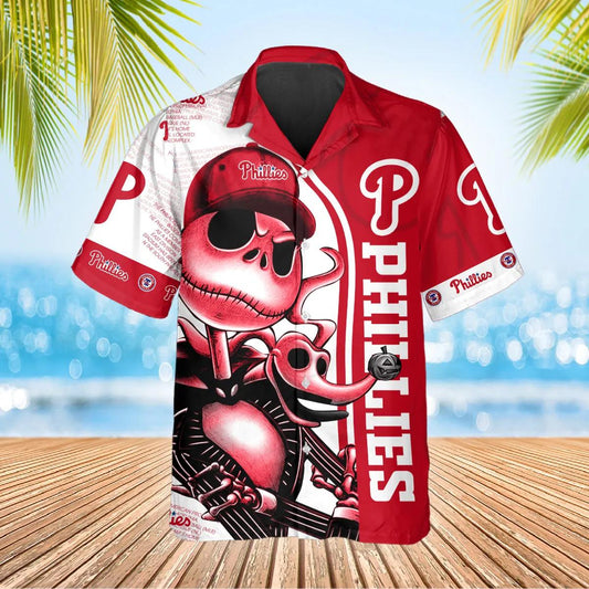 Jack Skeleton Philadelphia Phillies Hawaiian Shirt, Phillies Hawaiian Shirt, MLB Hawaiian Shirt Moonbestprint