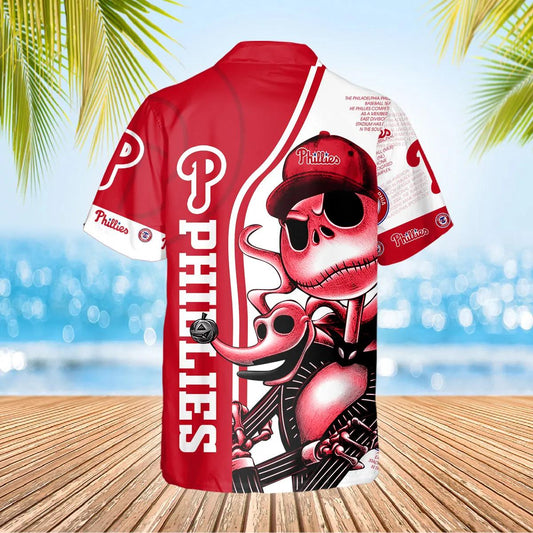 Jack Skeleton Philadelphia Phillies Hawaiian Shirt, Phillies Hawaiian Shirt, MLB Hawaiian Shirt Moonbestprint