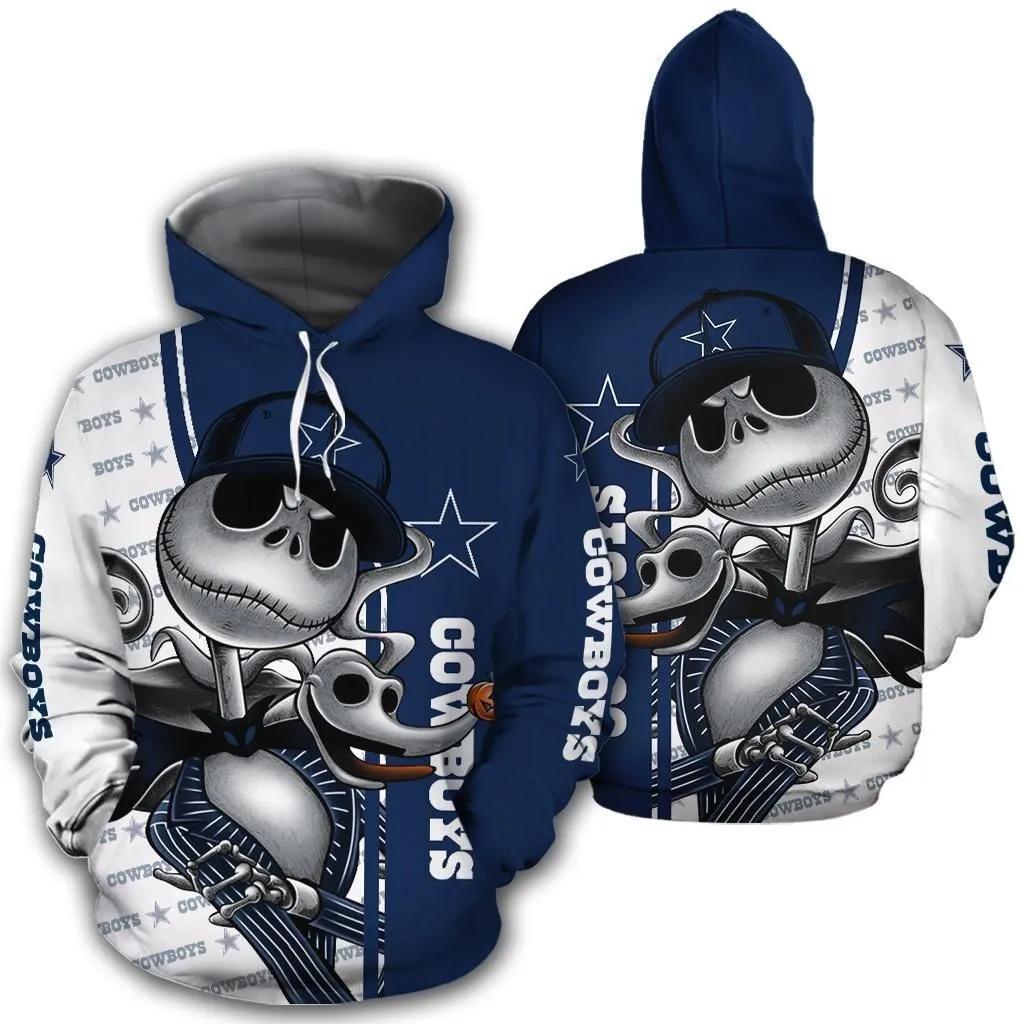 Jack Skellington And Zero Dallas Cowboys 3D Hoodie, NFL Hoodie Moonbestprint