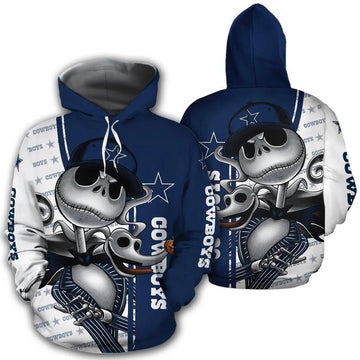 Jack Skellington And Zero Dallas Cowboys 3D Hoodie, NFL Hoodie Moonbestprint