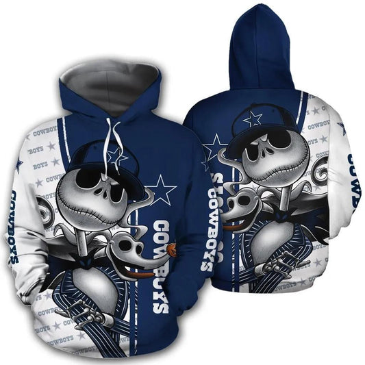 Jack Skellington And Zero Dallas Cowboys 3D Hoodie, NFL Hoodie Moonbestprint