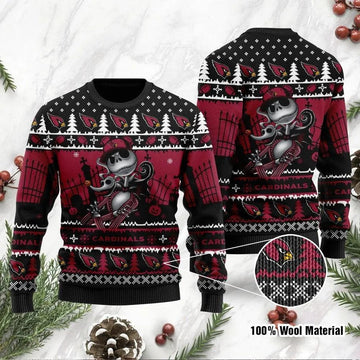Jack Skellington Arizona Cardinals Ugly Christmas Sweater, NFL Christmas Sweater Moonbestprint