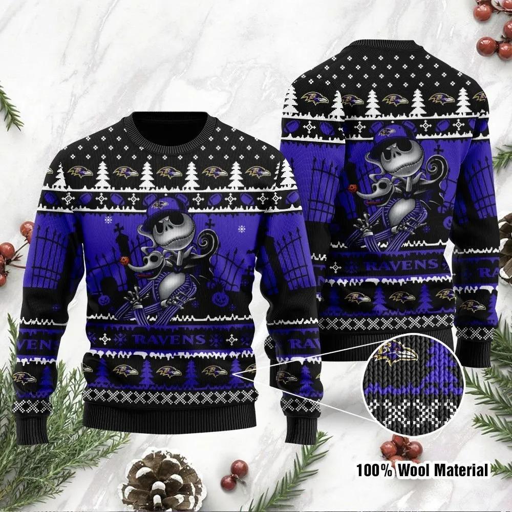 Jack Skellington Baltimore Ravens Ugly Christmas Sweater, NFL Christmas Sweater Moonbestprint