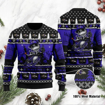 Jack Skellington Baltimore Ravens Ugly Christmas Sweater, NFL Christmas Sweater Moonbestprint