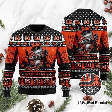 Jack Skellington Cincinnati Bengals Ugly Christmas Sweater, NFL Christmas Sweater Moonbestprint