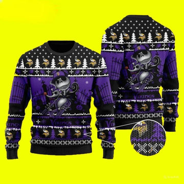 Jack Skellington Minnesota Vikings Ugly Christmas Sweater, NFL Christmas Sweater Moonbestprint