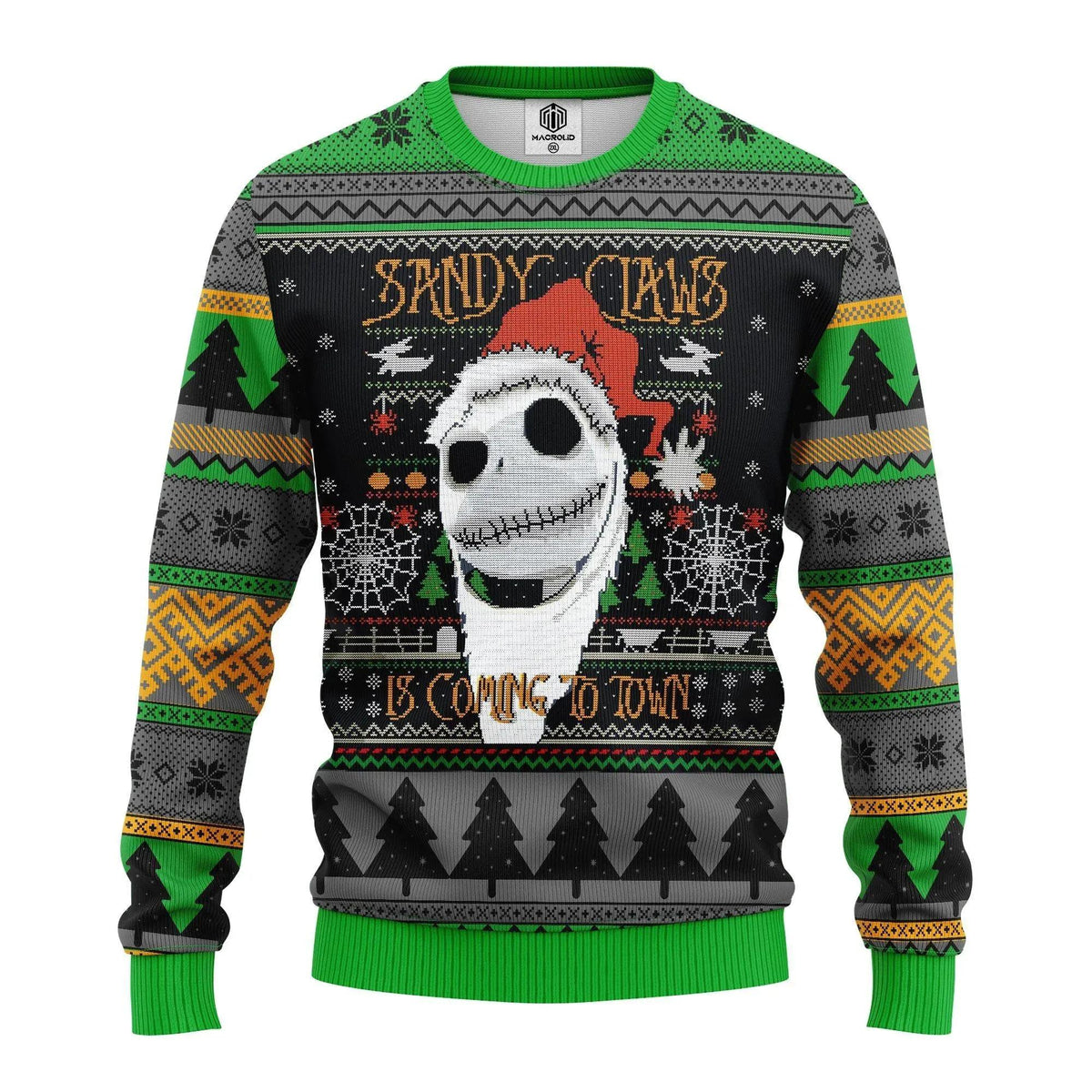 Jack Skellington Nightmare Before Christmas Sandy Claws Is Coming To Town Ugly Christmas Sweater Moonbestprint