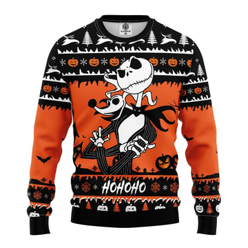 Jack and Zero Nightmare Ugly Christmas Sweater, Jack Skelington Sweater Moonbestprint