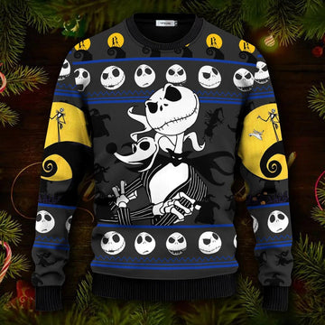 Jack and Zero Skellington Nightmare Before Christmas Ugly Christmas Sweater Moonbestprint