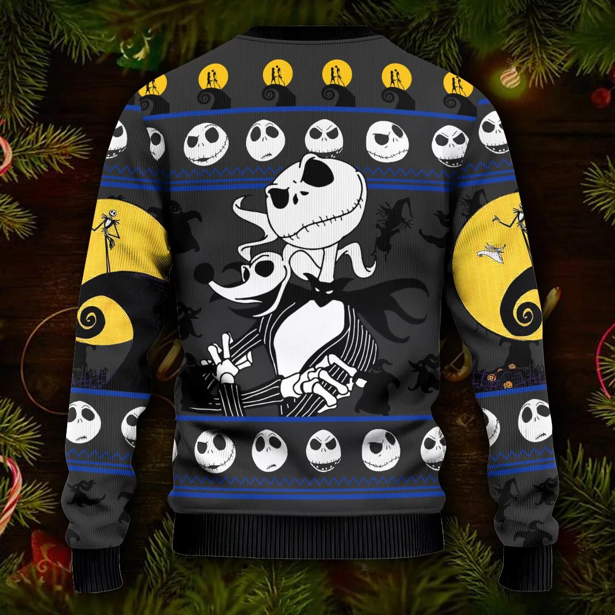 Jack and Zero Skellington Nightmare Before Christmas Ugly Christmas Sweater Moonbestprint