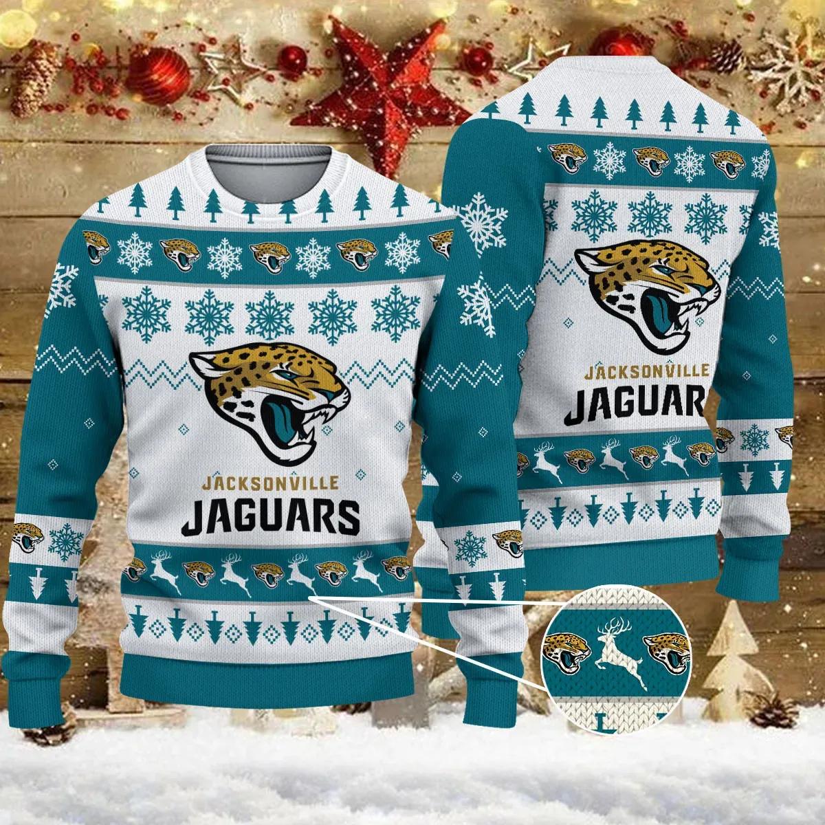 Jacksonville Jaguars Big Logo Ugly Christmas Sweater, NFL Christmas Sweater Moonbestprint