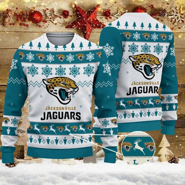 Jacksonville Jaguars Big Logo Ugly Christmas Sweater, NFL Christmas Sweater Moonbestprint