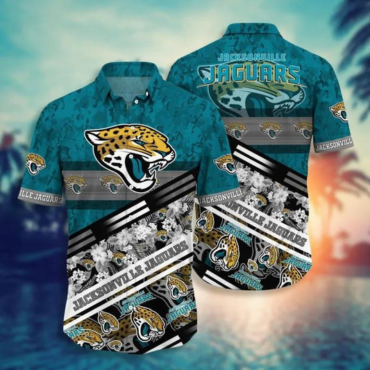 Jacksonville Jaguars Floral Camo Hawaiian Shirt, NFL Hawaiian Shirt Moonbestprint