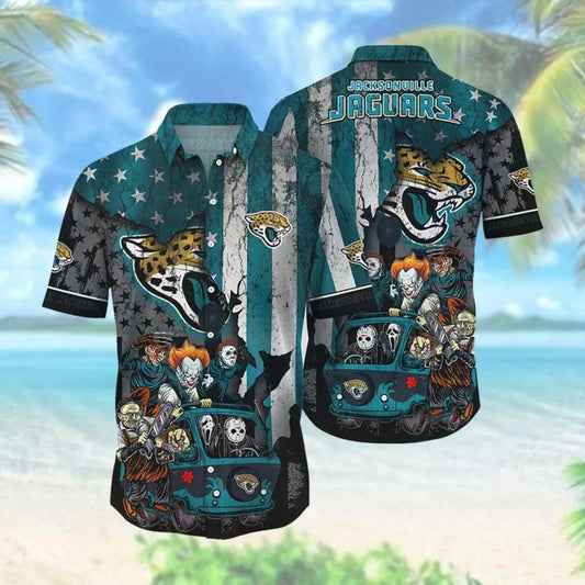 Jacksonville Jaguars Floral Horror Hawaiian Shirt, NFL Hawaiian Shirt Moonbestprint