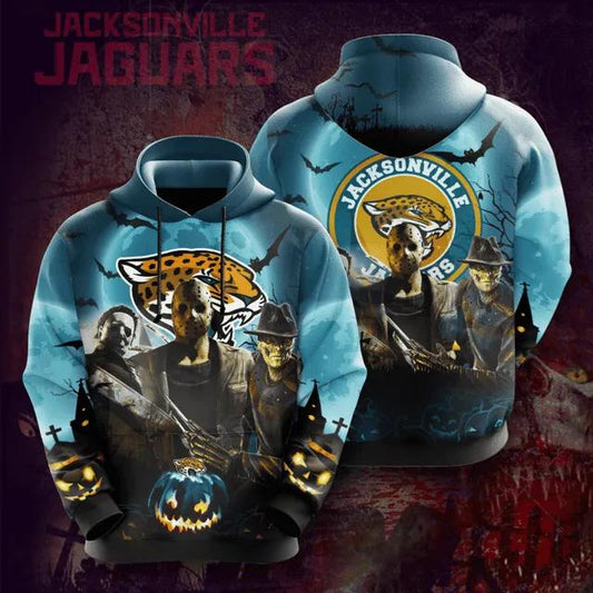 Jacksonville Jaguars Freddy-Michael-Jason Horror Night Halloween 3D Hoodie, NFL Hoodie Moonbestprint