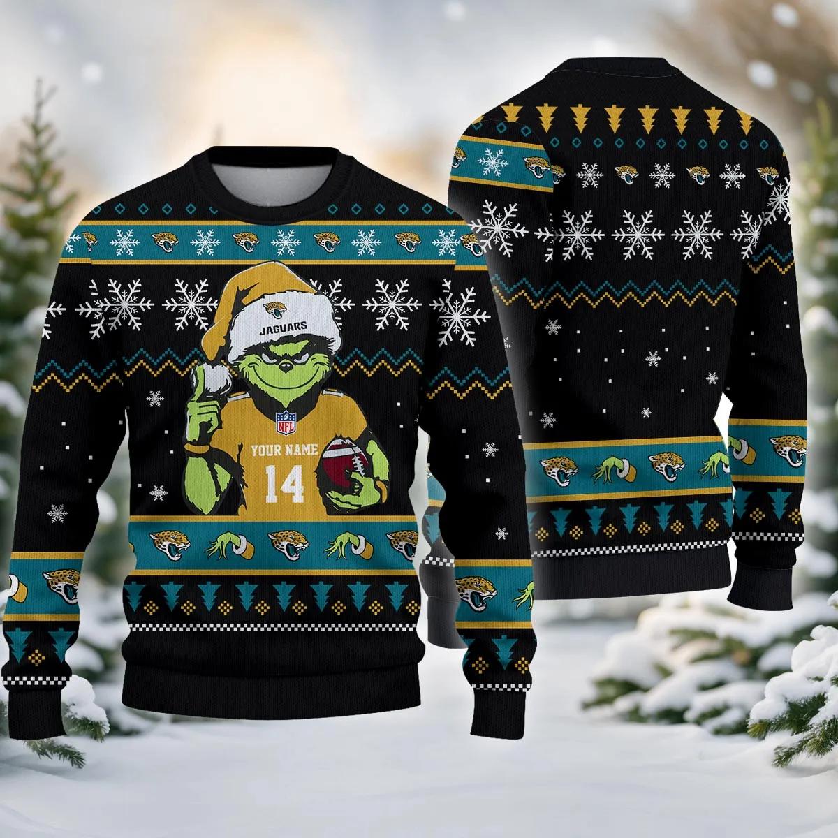Jacksonville Jaguars Grinch Custom Ugly Chrismas Sweater, NFL Christmas Sweater Moonbestprint
