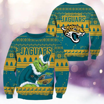 Jacksonville Jaguars Grinch Stolen Ugly Christmas Sweater, NFL Christmas Sweater Moonbestprint