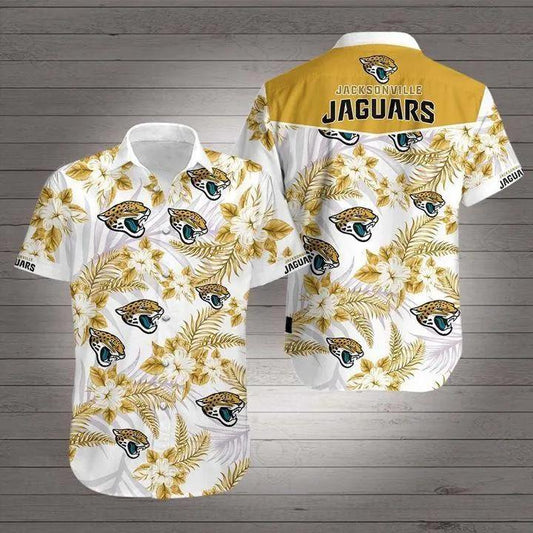 Jacksonville Jaguars Logo Leaves Aloha Hawaiian Shirt, NFL Hawaiian Shirt Moonbestprint
