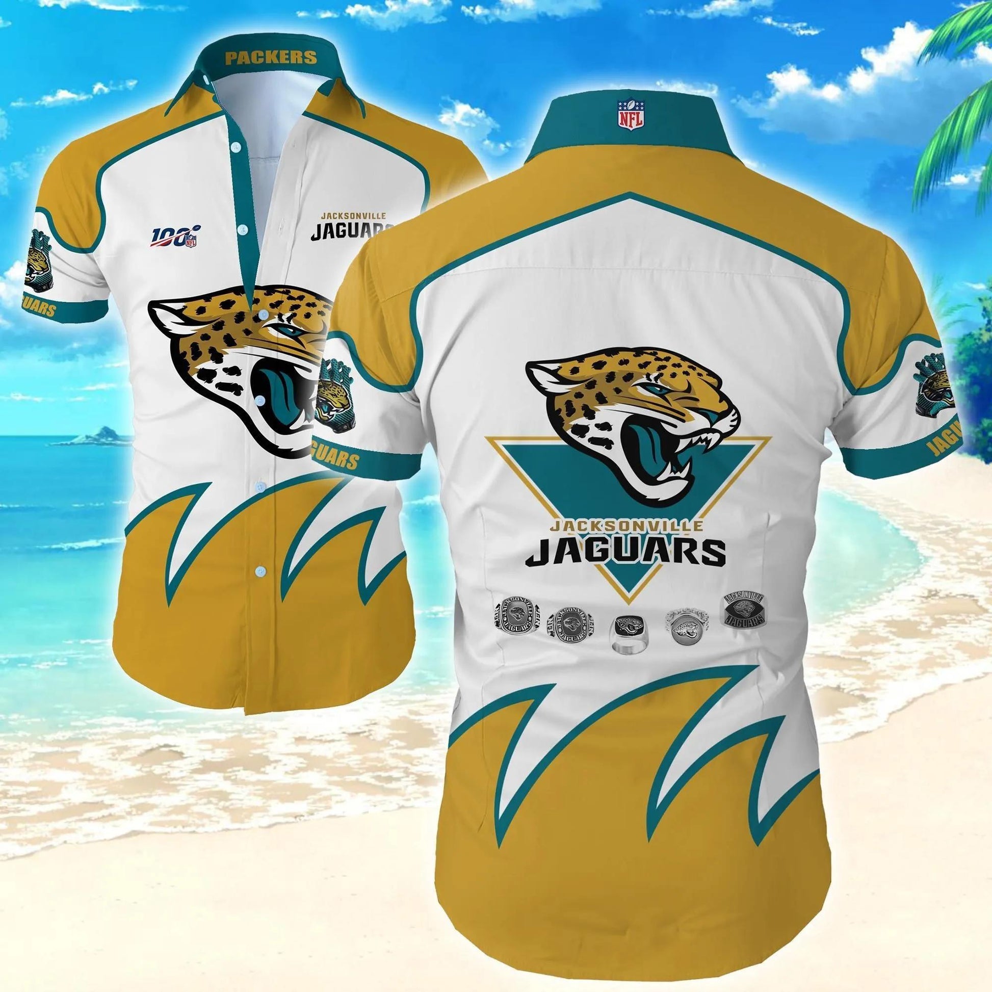 Jacksonville Jaguars Logo Pattern Hawaiian Shirt, NFL Hawaiian Shirt Moonbestprint