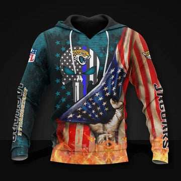 Jacksonville Jaguars Skull American Flag All Over Print Hoodie, NFL Hoodie Moonbestprint