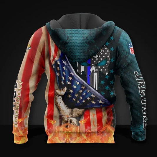 Jacksonville Jaguars Skull American Flag All Over Print Hoodie, NFL Hoodie Moonbestprint