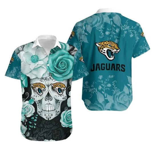 Jacksonville Jaguars Skull Flower Hawaiian Shirt, NFL Hawaiian Shirt Moonbestprint