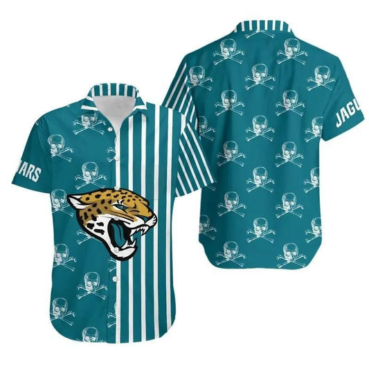 Jacksonville Jaguars Stripes And Skull Hawaiian Shirt, NFL Hawaiian Shirt Moonbestprint