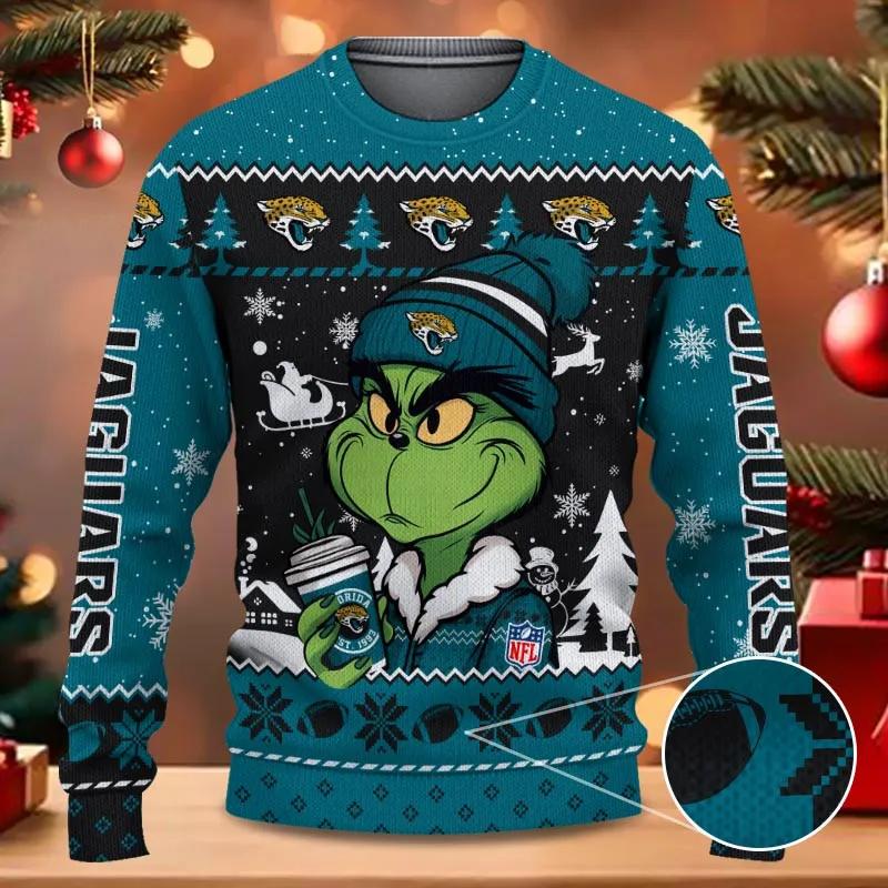 Jacksonville Jaguars The Grinch Drink Coffee Ugly Christmas Sweater, NFL Christmas Sweater Moonbestprint