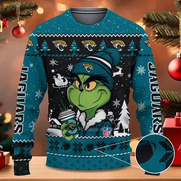 Jacksonville Jaguars The Grinch Drink Coffee Ugly Christmas Sweater, NFL Christmas Sweater Moonbestprint