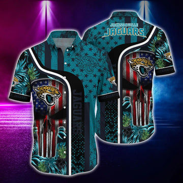 Jacksonville Jaguars US Flag Skull Hawaiian Shirt, NFL Hawaiian Shirt Moonbestprint