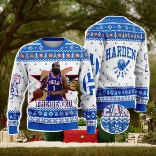 Jame Harden Philadelphia 76ers NBA Basketball Thunder Christmas Ugly Sweater, NBA Chritsmas Sweater Moonbestprint