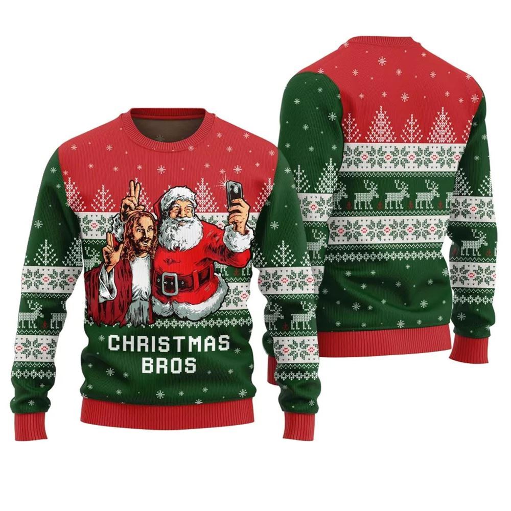 Jesus And Santa Christmas Bros Ugly Christmas Sweater - Moonbestprint
