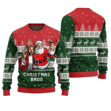 Jesus And Santa Christmas Bros Ugly Christmas Sweater - Moonbestprint