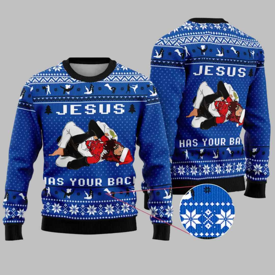 Jesus Has Your Back Jiu Jitsu Ugly Christmas Sweater – Moonbestprint