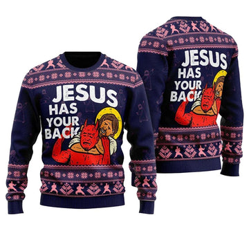 Jesus Has Your Back Ugly Christmas Sweater - Moonbestprint