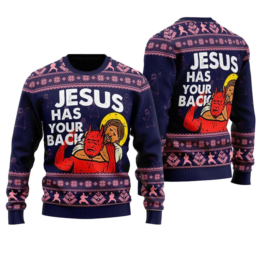 Jesus Has Your Back Ugly Christmas Sweater - Moonbestprint