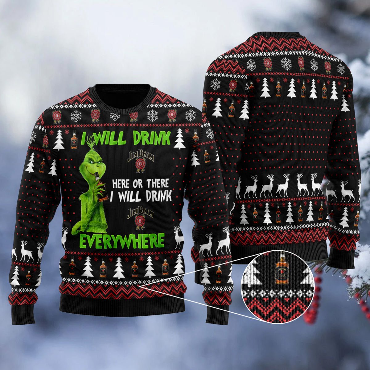 Jim Beam Grinch Will Drink Everywhere Ugly Sweater – Moonbestprint