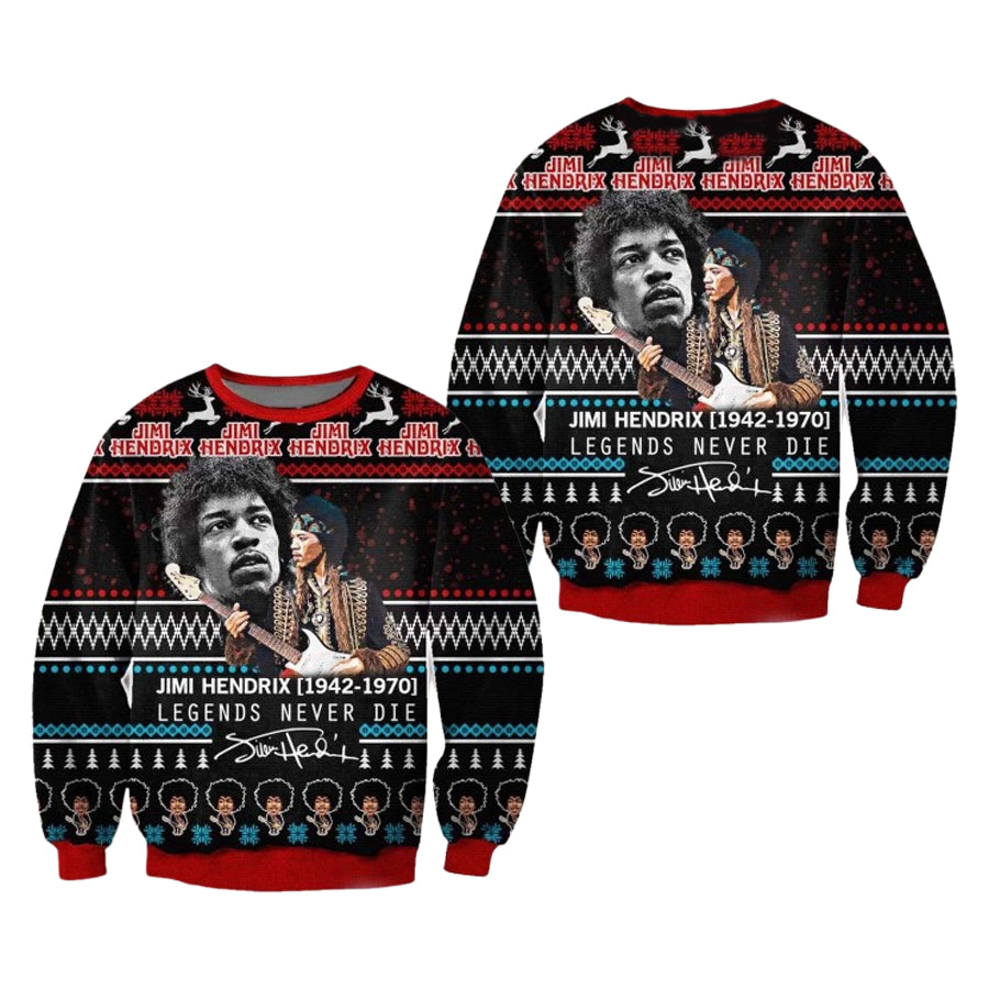 Jimi Hendrix Legends Never Die Ugly Christmas Sweater – Moonbestprint