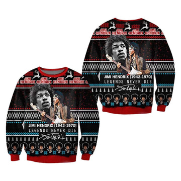 Jimi Hendrix Legends Never Die Ugly Christmas Sweater – Moonbestprint