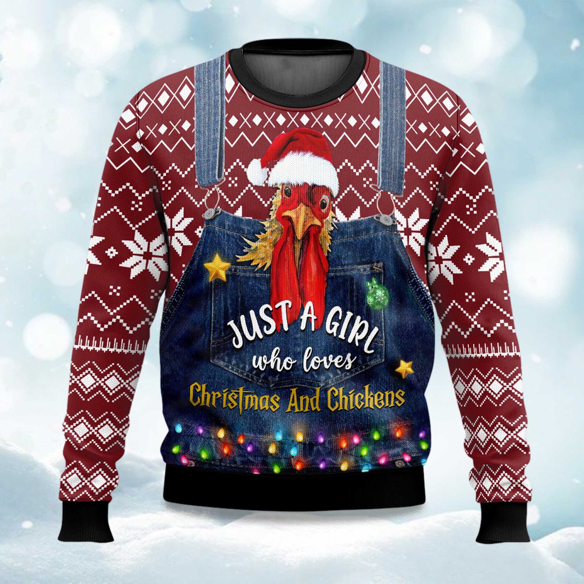 2026 Just A Girl Who Loves Chickens Ugly Christmas Sweater Moonbestprint