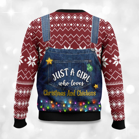 2026 Just A Girl Who Loves Chickens Ugly Christmas Sweater Moonbestprint