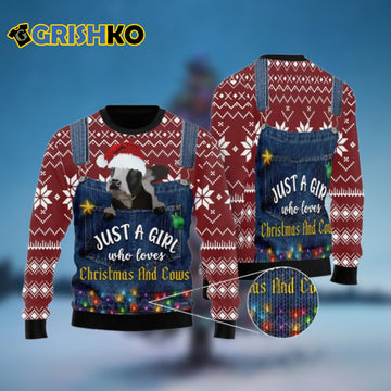 Just A Girl Who Loves Christmas And Cows Ugly Christmas Sweater - Moonbestprint