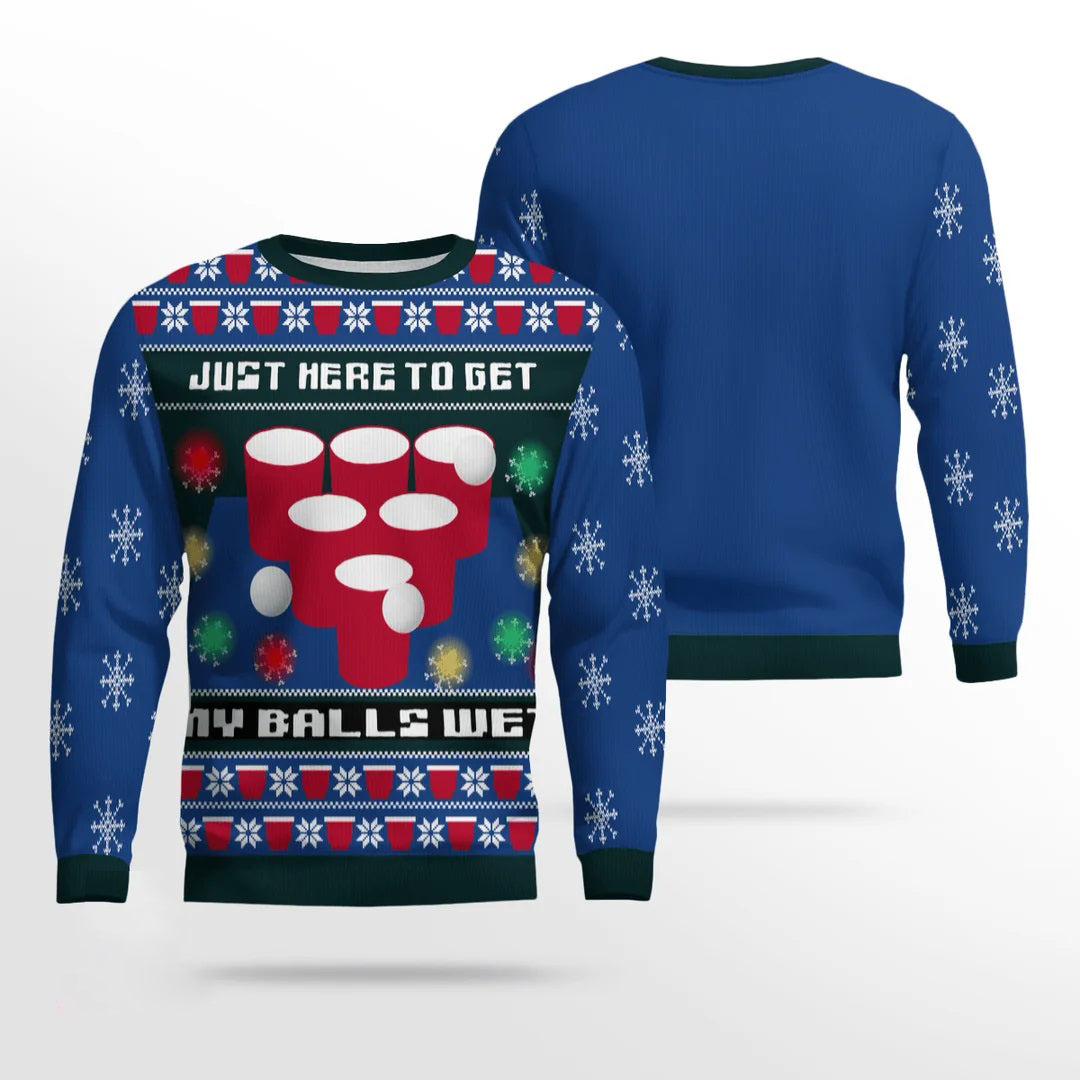 Just Here to Get My Balls Wet Beer Pong Ugly Christmas Sweater – Moonbestprint
