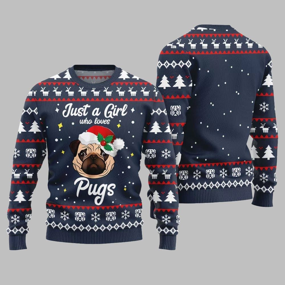 Just a Girl Who Loves Pugs Ugly Sweater Christmas 2026 - Moonbestprint