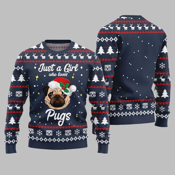 Just a Girl Who Loves Pugs Ugly Sweater Christmas 2026 - Moonbestprint