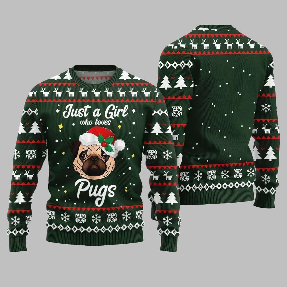 Just a Girl Who Loves Pugs Ugly Sweater Christmas 2026 - Moonbestprint