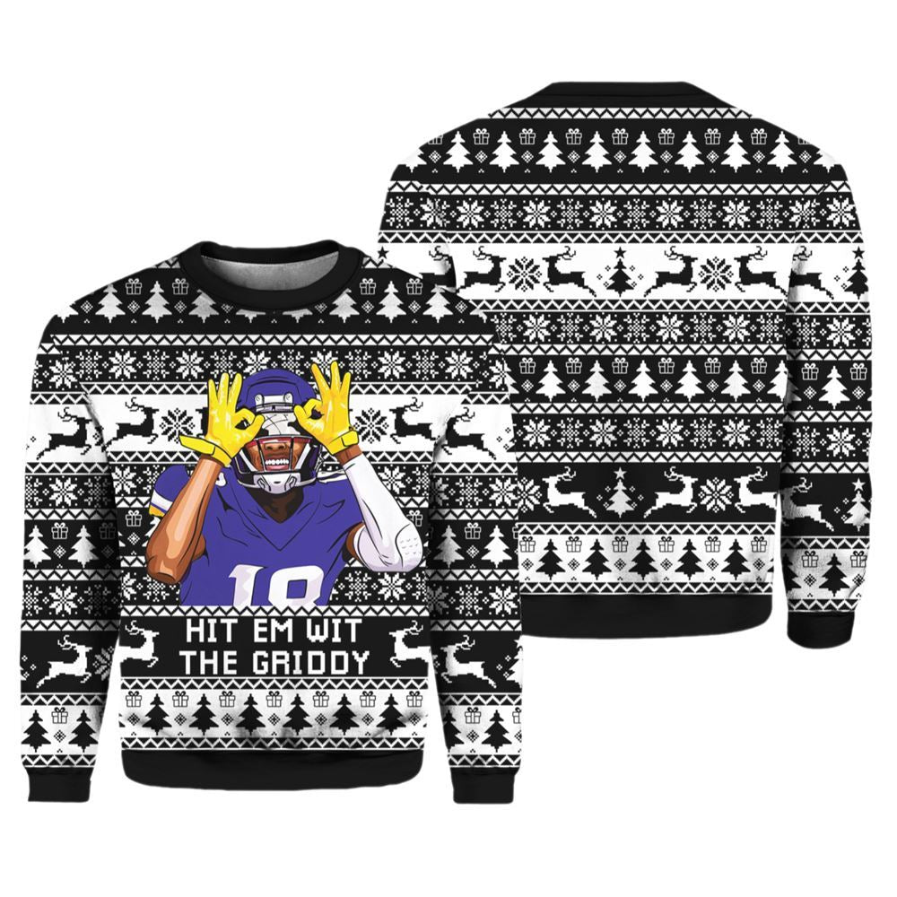 Justin Jefferson Hit Them With The Griddy Ugly Christmas Sweater - Moonbestprint
