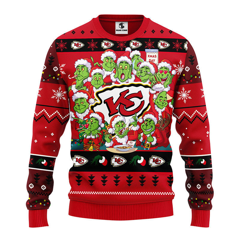 Kansas City Chiefs 12 Grinch Xmas Day Ugly Christmas Sweater, Grinch Xmas Sweater Moonbestprint